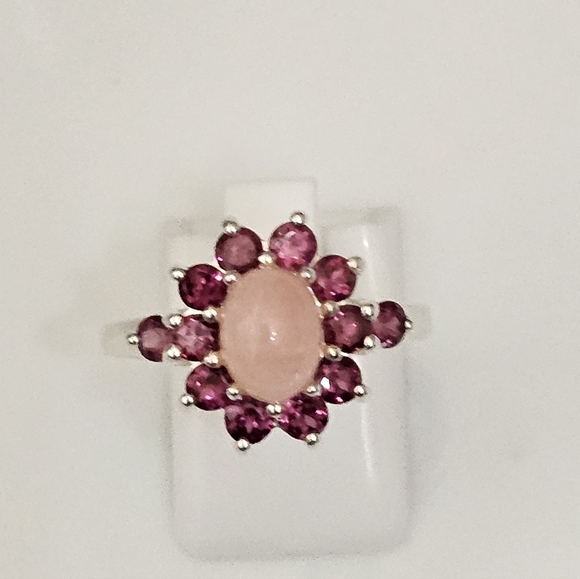 Vintage Natural Peruvian Opal & Rhodolite Garnet Sterling Silver Size 8! - Picture 3 of 12